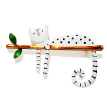 Load image into Gallery viewer, Polka Dot Cat on a Tree Brooch
