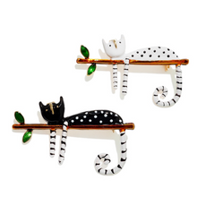 Load image into Gallery viewer, Polka Dot Cat on a Tree Brooch
