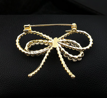 Load image into Gallery viewer, Eid Gold Ribbon &amp; Pearl Brooch
